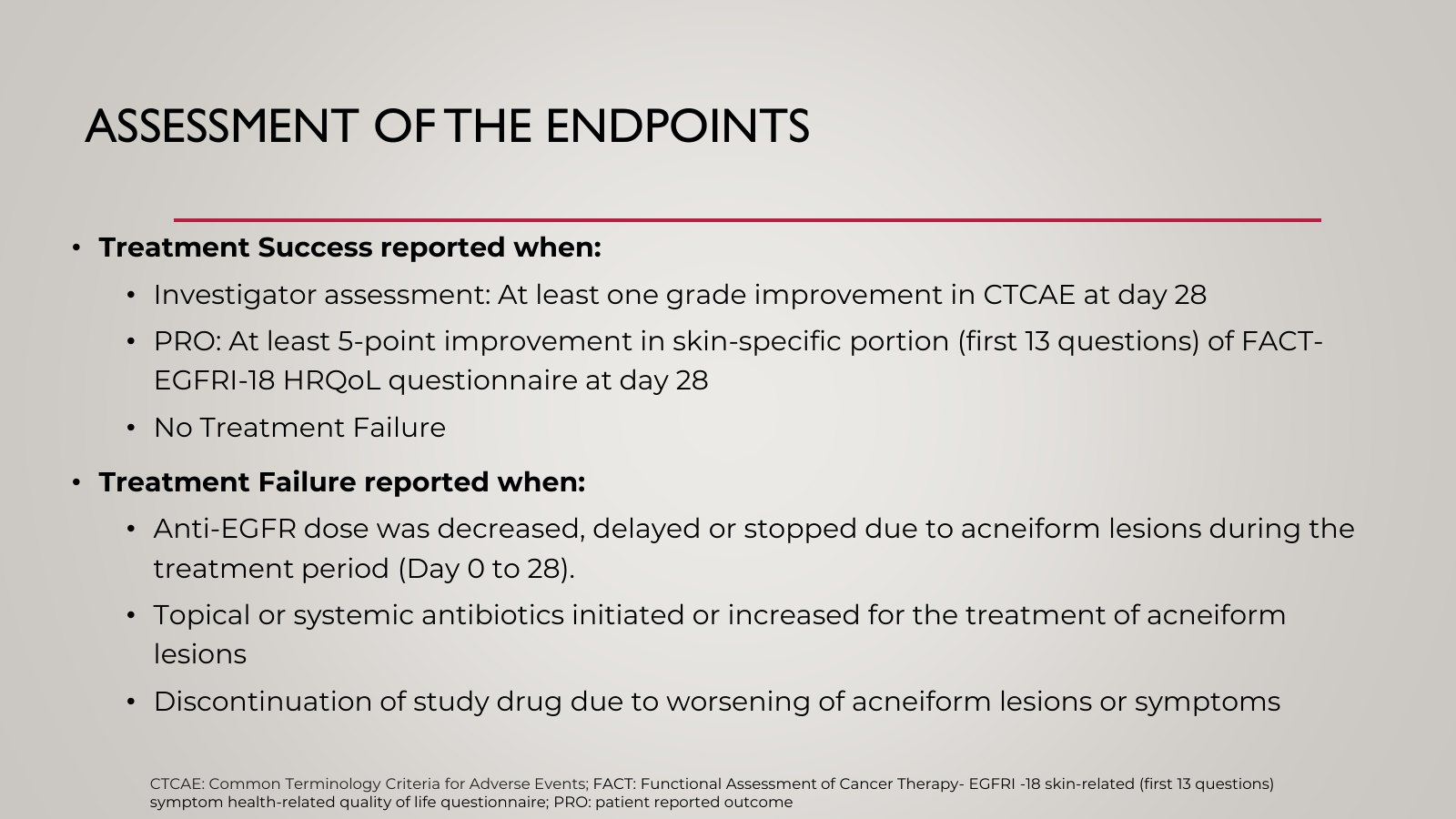 Slide 8, ASSESSMENT OF THE ENDPOINTS